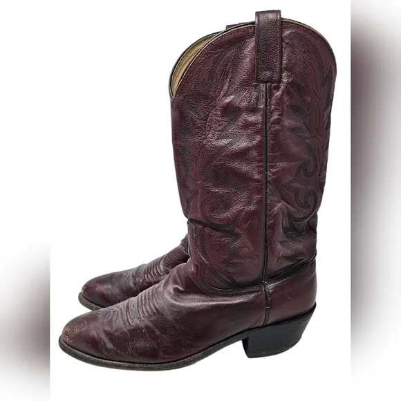 Vintage Dan Post Mens Cowboy Western Boots 16773 Burgundy Leather Pointed‎ 9 EW