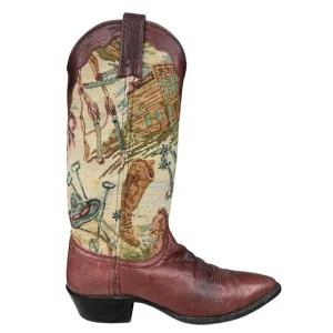 Vintage Dan Post Women’s Tapestry Brown Leather Cowgirl Boot Size US 7.5