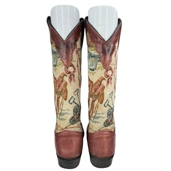 Vintage Dan Post Women’s Tapestry Brown Leather Cowgirl Boot Size US 7.5
