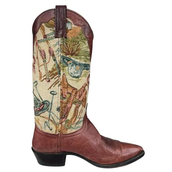 Vintage Dan Post Women’s Tapestry Brown Leather Cowgirl Boot Size US 7.5