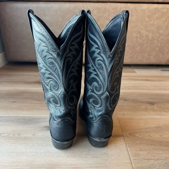 Vintage Dan Post Black Leather Cowboy Boots Made in USA Size 8 Western