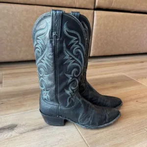 Vintage Dan Post Black Leather Cowboy Boots Made in USA Size 8 Western