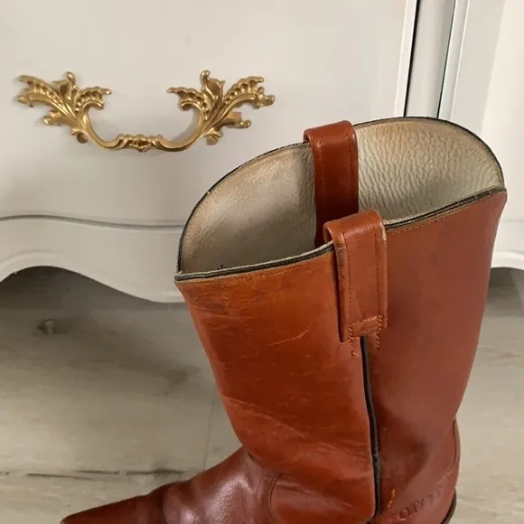 Vintage Dingo leather Boots  9 1/2 EW made in USA brown western cowboy festival