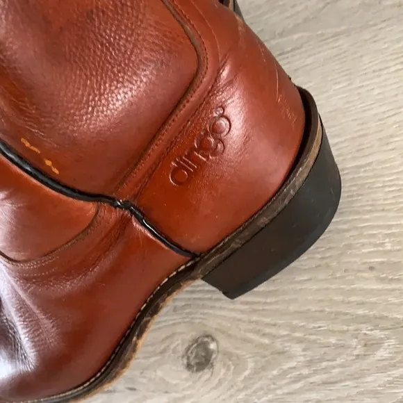 Vintage Dingo leather Boots  9 1/2 EW made in USA brown western cowboy festival