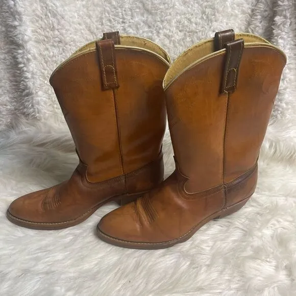 Vintage Dingo leather tan western cowboy Boots stitch accents SZ 10.5D