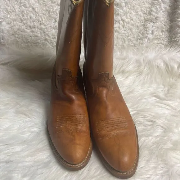 Vintage Dingo leather tan western cowboy Boots stitch accents SZ 10.5D