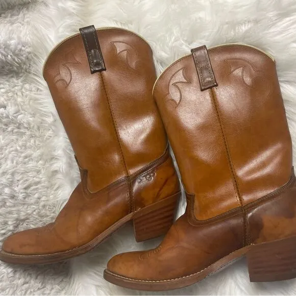 Vintage Dingo leather tan western cowboy Boots stitch accents SZ 10.5D