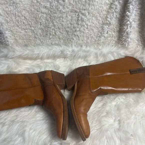Vintage Dingo leather tan western cowboy Boots stitch accents SZ 10.5D