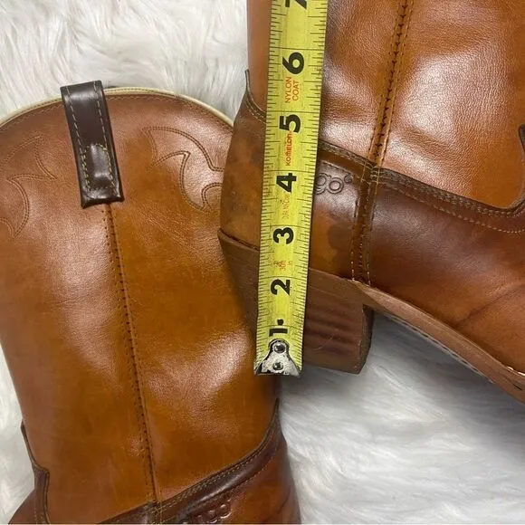 Vintage Dingo leather tan western cowboy Boots stitch accents SZ 10.5D