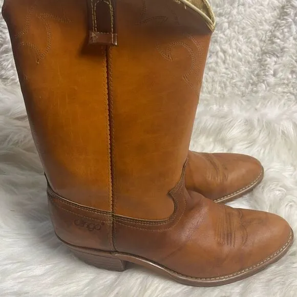 Vintage Dingo leather tan western cowboy Boots stitch accents SZ 10.5D