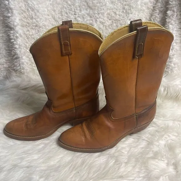 Vintage Dingo leather tan western cowboy Boots stitch accents SZ 10.5D