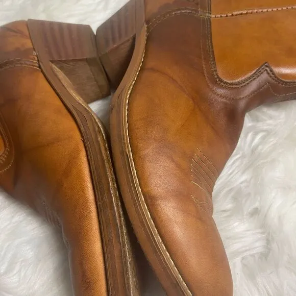 Vintage Dingo leather tan western cowboy Boots stitch accents SZ 10.5D