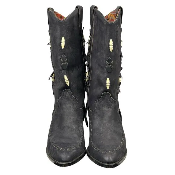Vintage Dingo Women’s Black Leather Fringe Western Cowgirl Boot Size US 7.5