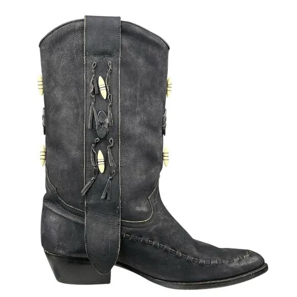 Vintage Dingo Women’s Black Leather Fringe Western Cowgirl Boot Size US 7.5