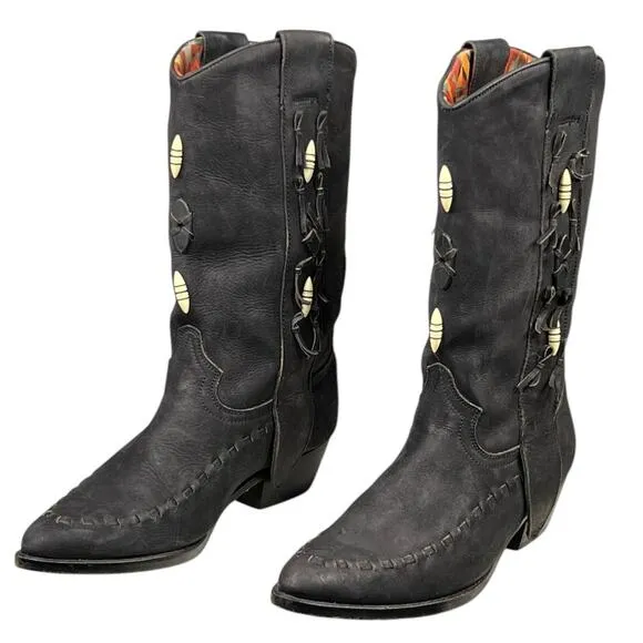 Vintage Dingo Women’s Black Leather Fringe Western Cowgirl Boot Size US 7.5