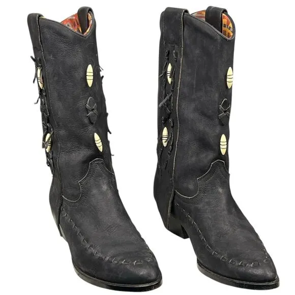 Vintage Dingo Women’s Black Leather Fringe Western Cowgirl Boot Size US 7.5