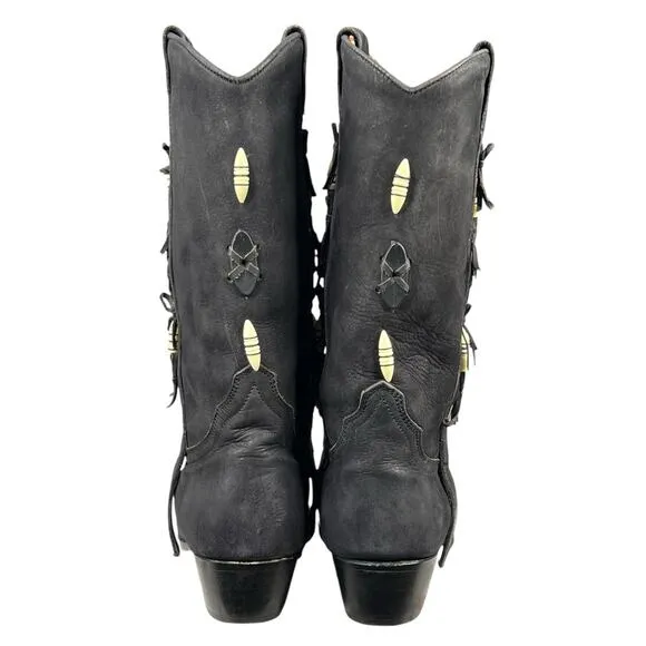 Vintage Dingo Women’s Black Leather Fringe Western Cowgirl Boot Size US 7.5
