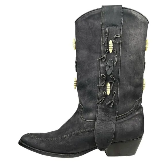 Vintage Dingo Women’s Black Leather Fringe Western Cowgirl Boot Size US 7.5