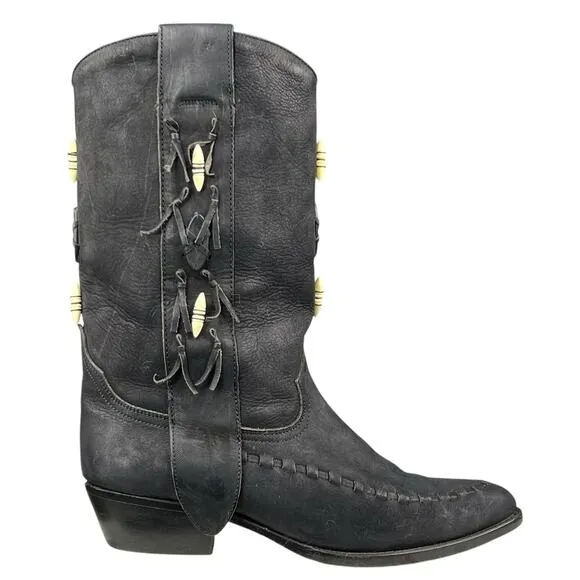 Vintage Dingo Women’s Black Leather Fringe Western Cowgirl Boot Size US 7.5