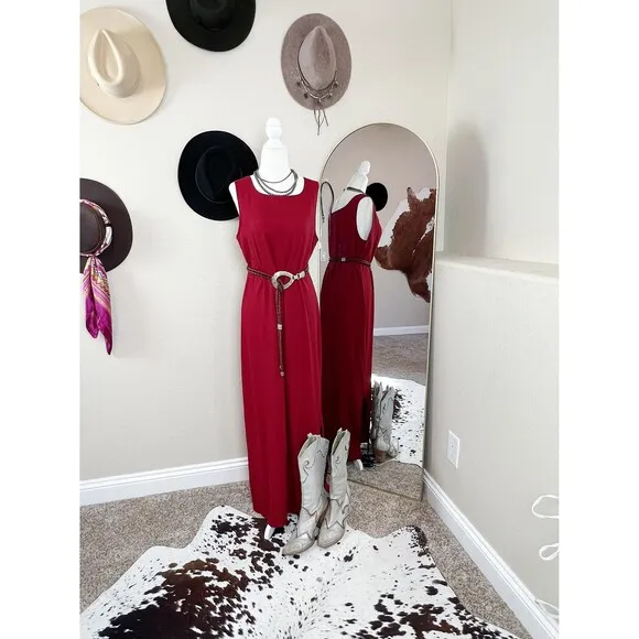 Vintage Double D Ranch Wear Red Western Maxi Sleeveless Dress Small NFR Small