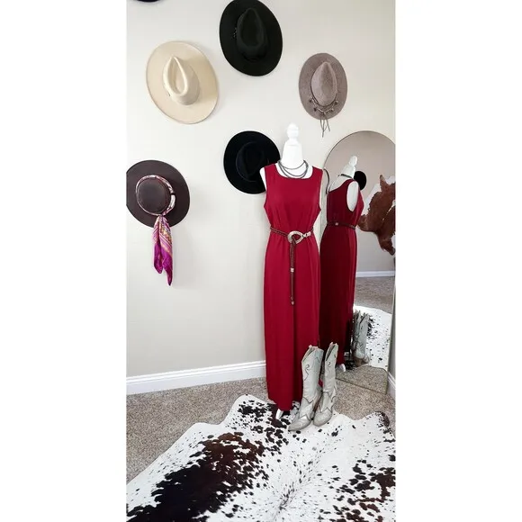 Vintage Double D Ranch Wear Red Western Maxi Sleeveless Dress Small NFR Small