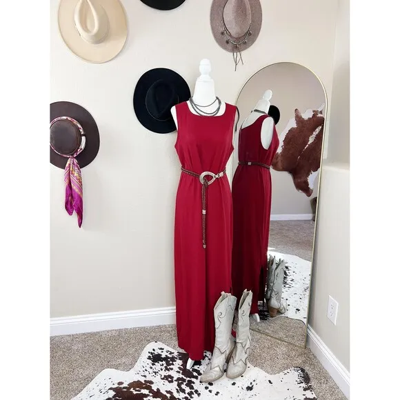 Vintage Double D Ranch Wear Red Western Maxi Sleeveless Dress Small NFR Small