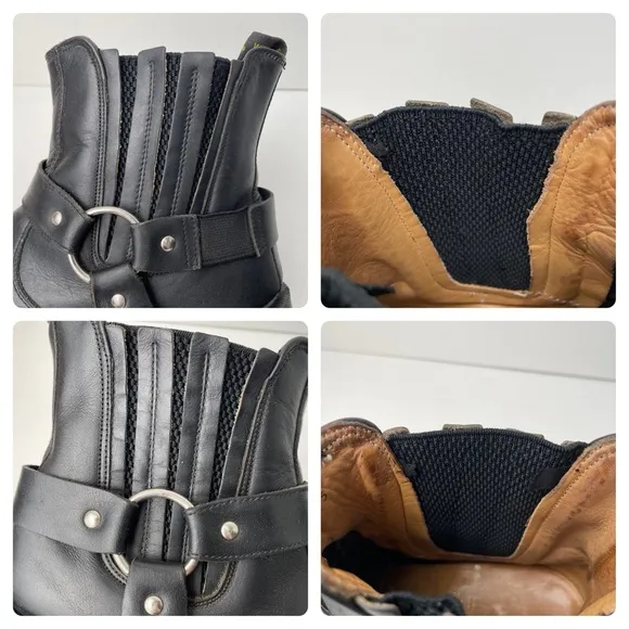 Vintage Dr Martens England Black Greasy Leather Harness Strap Chelsea Boots UK 5