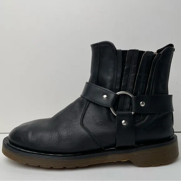 Vintage Dr Martens England Black Greasy Leather Harness Strap Chelsea Boots UK 5