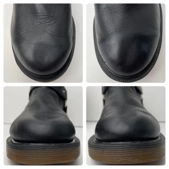 Vintage Dr Martens England Black Greasy Leather Harness Strap Chelsea Boots UK 5