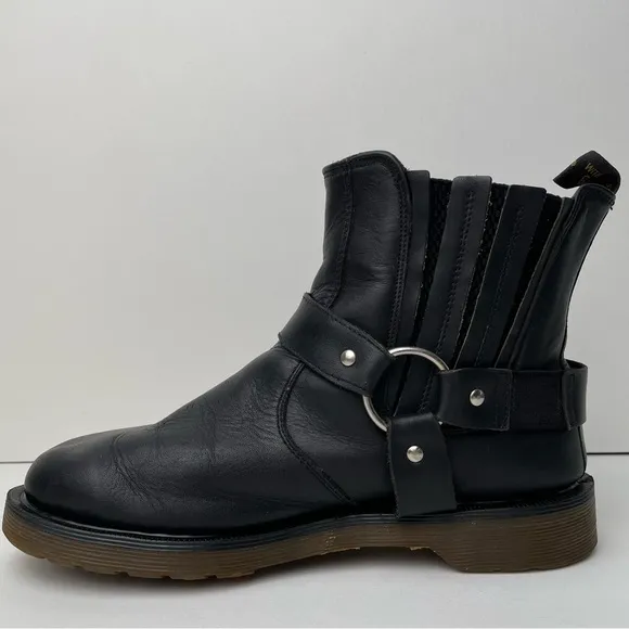 Vintage Dr Martens England Black Greasy Leather Harness Strap Chelsea Boots UK 5