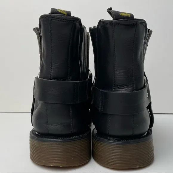 Vintage Dr Martens England Black Greasy Leather Harness Strap Chelsea Boots UK 5