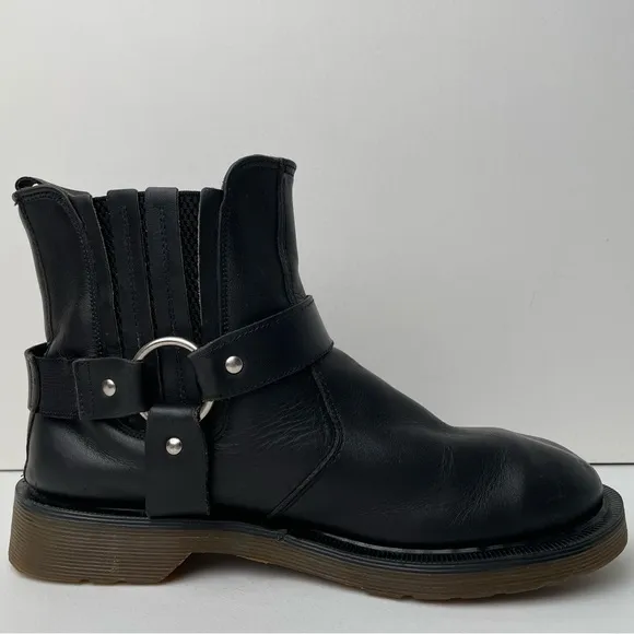 Vintage Dr Martens England Black Greasy Leather Harness Strap Chelsea Boots UK 5