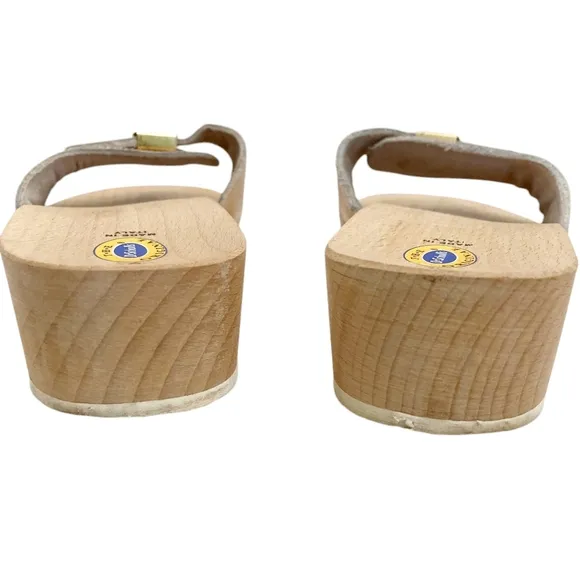 Vintage Dr. Scholl's Original wooden clogs slip on sandals boho leather sz 9