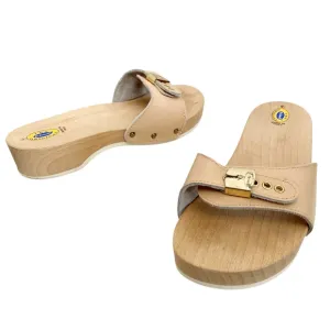 Vintage Dr. Scholl's Original wooden clogs slip on sandals boho leather sz 9