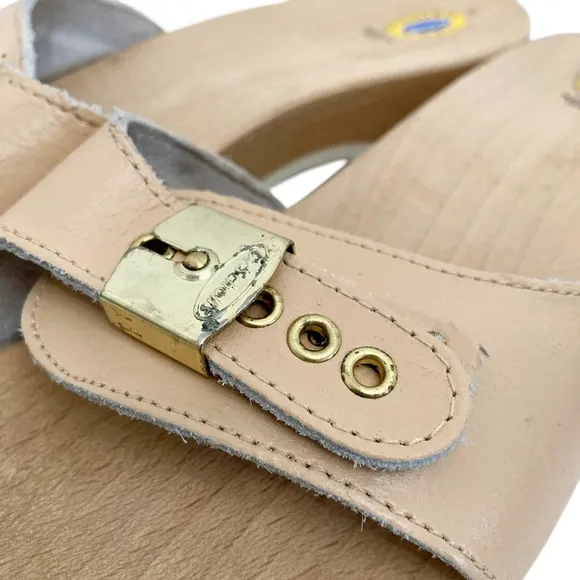 Vintage Dr. Scholl's Original wooden clogs slip on sandals boho leather sz 9