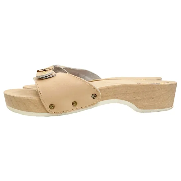 Vintage Dr. Scholl's Original wooden clogs slip on sandals boho leather sz 9