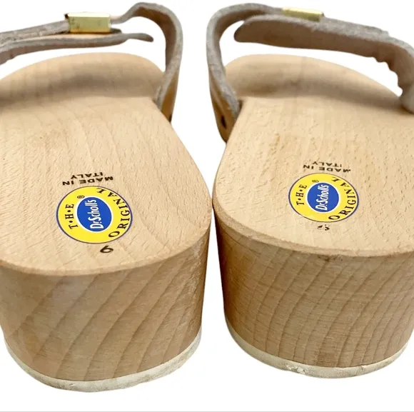 Vintage Dr. Scholl's Original wooden clogs slip on sandals boho leather sz 9