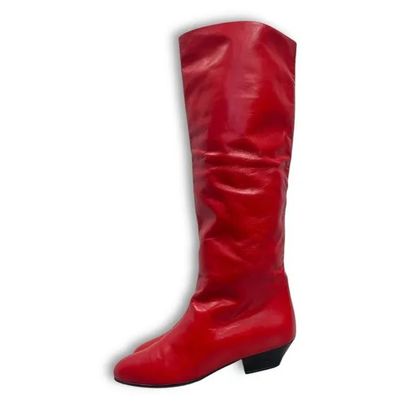 Vintage d’Rossana by Charna Cherry Red Italian Leather Slouch Boots Sz 5.5