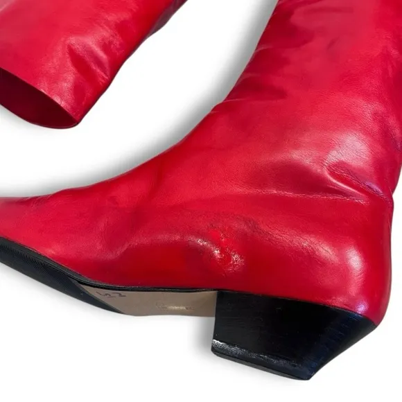 Vintage d’Rossana by Charna Cherry Red Italian Leather Slouch Boots Sz 5.5