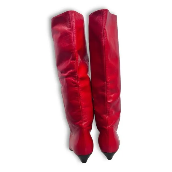 Vintage d’Rossana by Charna Cherry Red Italian Leather Slouch Boots Sz 5.5