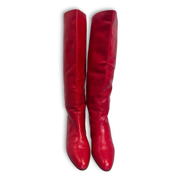 Vintage d’Rossana by Charna Cherry Red Italian Leather Slouch Boots Sz 5.5
