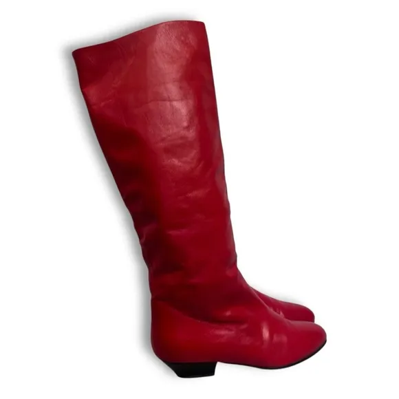 Vintage d’Rossana by Charna Cherry Red Italian Leather Slouch Boots Sz 5.5