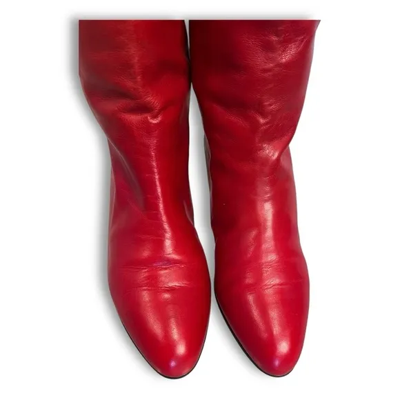 Vintage d’Rossana by Charna Cherry Red Italian Leather Slouch Boots Sz 5.5