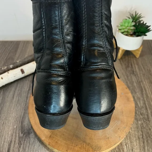 *Vintage Durango | Black Leather Kiltie Fringe Heeled Prairie Boots Size 7.5
