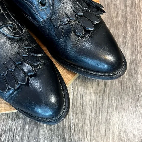 *Vintage Durango | Black Leather Kiltie Fringe Heeled Prairie Boots Size 7.5