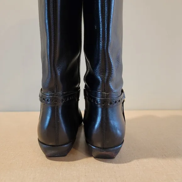 Vintage Etienne Aigner Black Leather Riding Boots Size 7.5