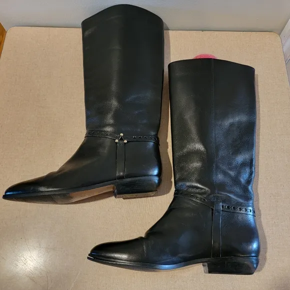 Vintage Etienne Aigner Black Leather Riding Boots Size 7.5
