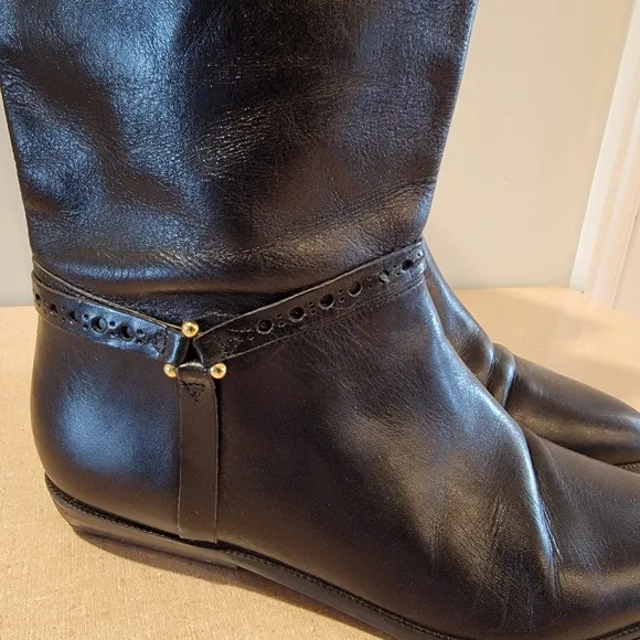 Vintage Etienne Aigner Black Leather Riding Boots Size 7.5