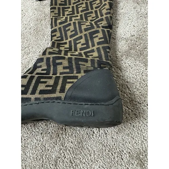 Vintage FENDI Zucca FF Logos Black Brown Boots Sneakers High Tops Size US 10