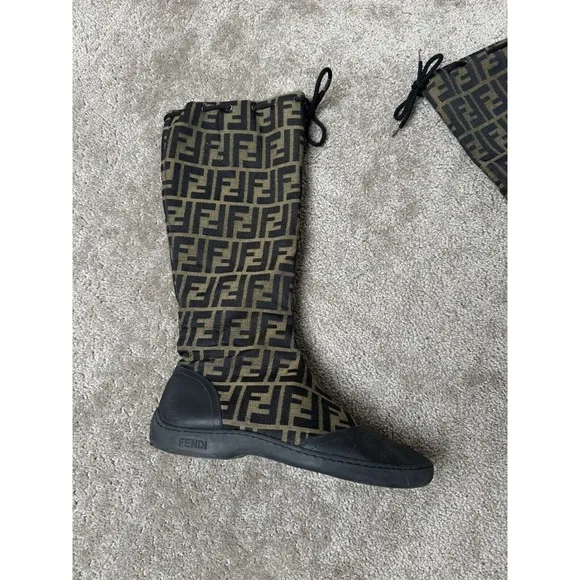 Vintage FENDI Zucca FF Logos Black Brown Boots Sneakers High Tops Size US 10